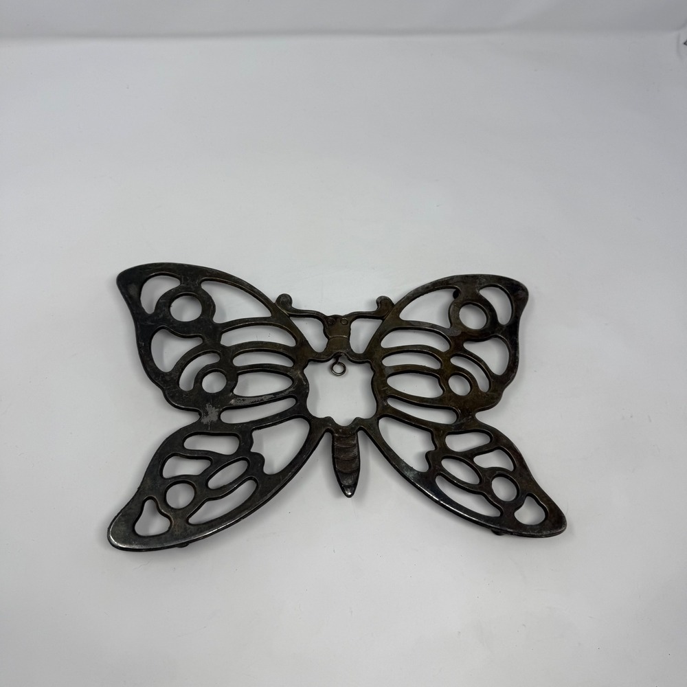 Leonard Silverplate Butterfly Trivet Vintage Ornate Metal Wall Decor Hot Pad